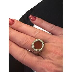 Vintage 925 Sterling Silver Carnelian Ring Filigree Boho Statement SZ.8 Courage